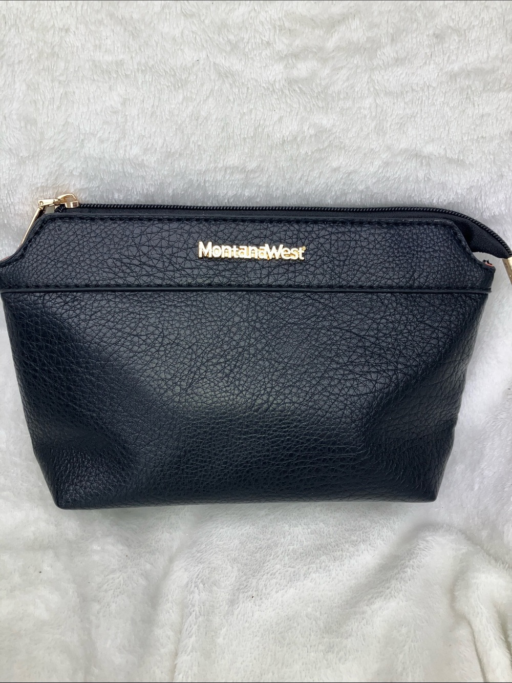 Montana West Black Pebbled Cosmetic Pouch with Gold Logo